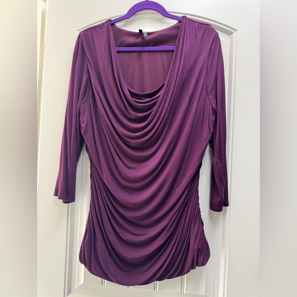 Maurices Ruched Purple/Burgandy Blouse with 3/4 Sleeves